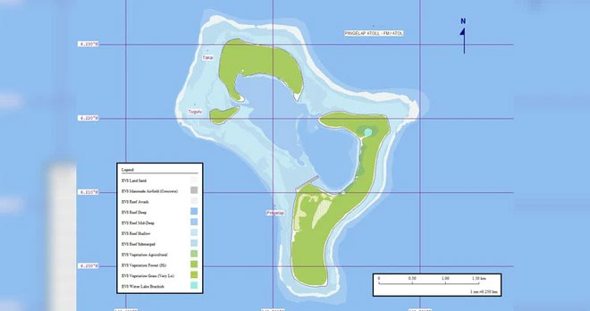 Đảo san hô Pingelap bao gồm ba hòn đảo và có diện tích đất là 455 mẫu Anh.