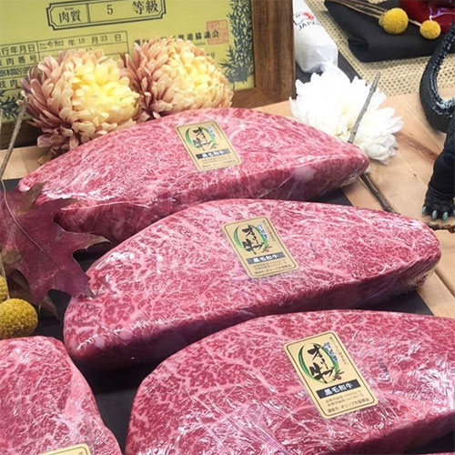 Olive Wagyu has a light pink color and beautiful marbling.