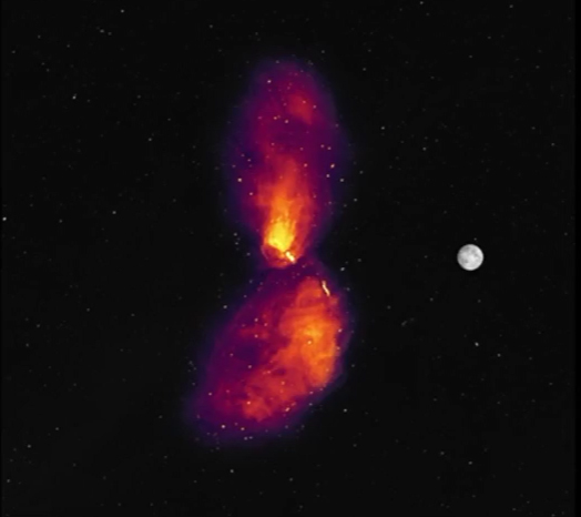 A large amount of material being expelled from a black hole.