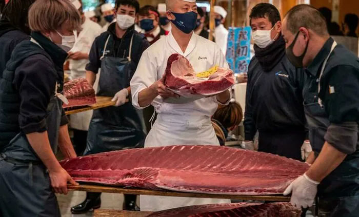 The first tuna auction of 2022 at Toyosu Market held on January 5