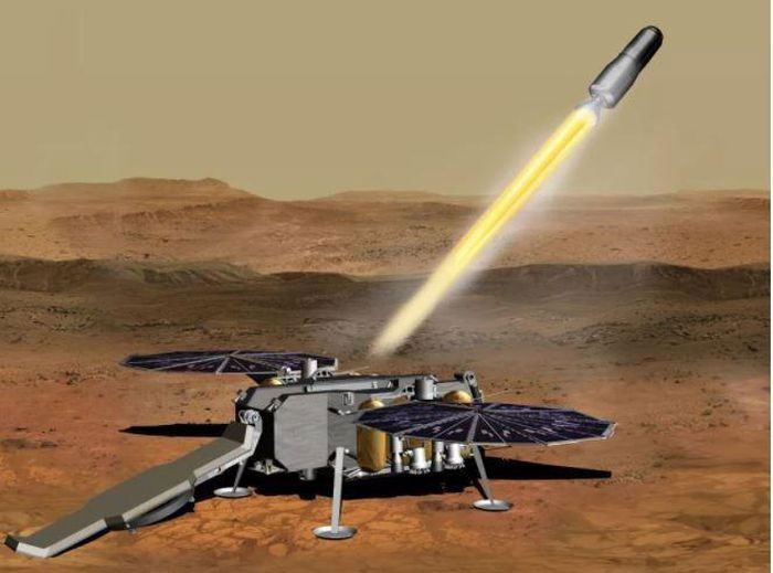  Hình ảnh mô phỏng tên lửa phóng các mẫu sao Hỏa trở lại Trái đất