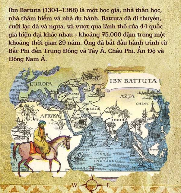 Battuta đã phiêu lưu qua 75.000 dặm (hơn 120.000 km) 