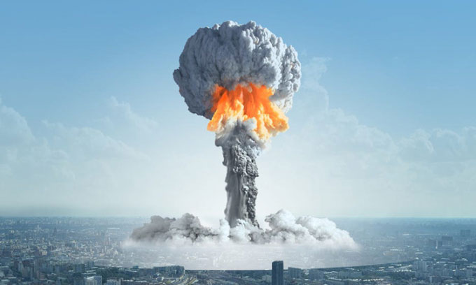 Mô phỏng bom hạt nhân phát nổ tại một thành phố lớn.