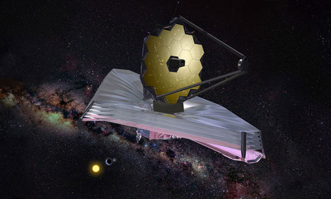 Mô phỏng kính James Webb hoạt động trong không gian.