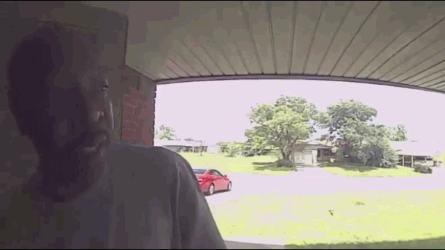 The snake hiding on the porch lunged straight at the man's face.