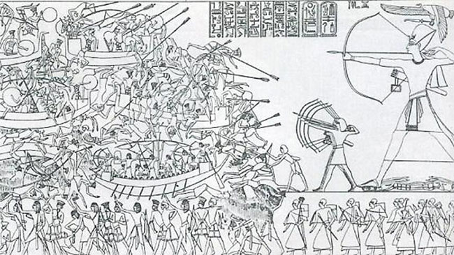 Các chiến binh Peleser trong bức phù điêu Medinet Habu. 