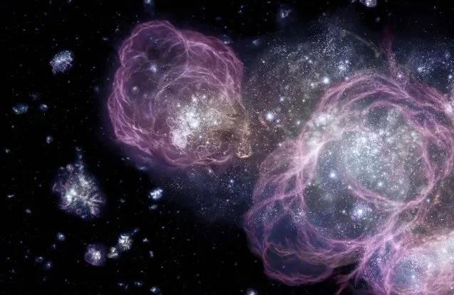 Ảnh đồ họa mô tả thuở "khai thiên lập địa", khi những ngôi sao đầu tiên ra đời sau vụ nổ Big Bang