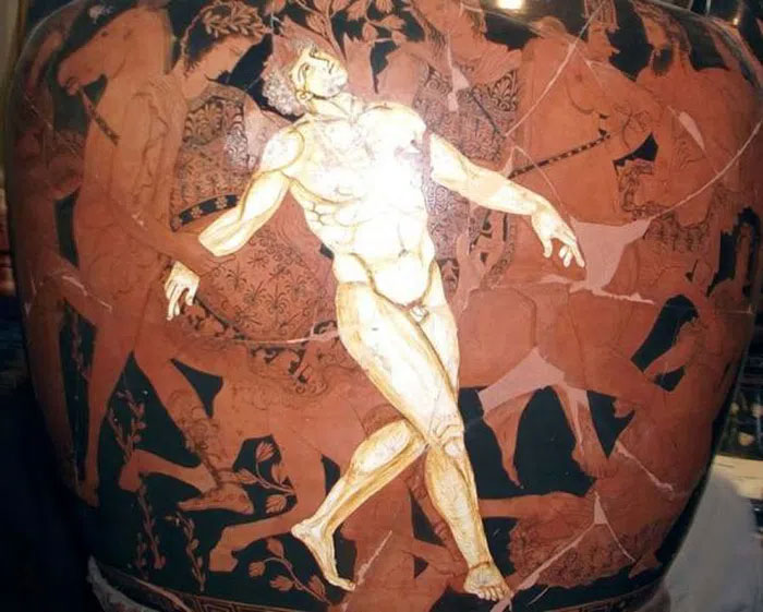 Cái chết của Talos được mô tả trên một chiếc bình Hy Lạp thế kỷ thứ 5 trước Công nguyên.