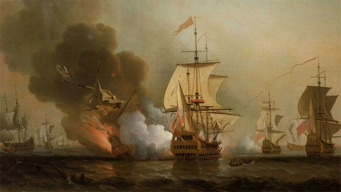  Bức họa mô tả tàu San Jose bị tàu Hải quân Anh đánh chìm 