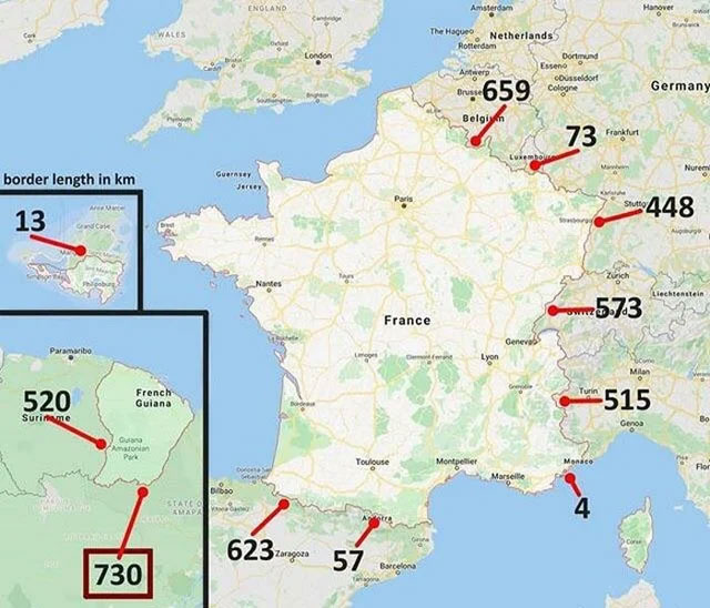 Biên giới dài nhất của Pháp với một quốc gia khác là với... Brazil.