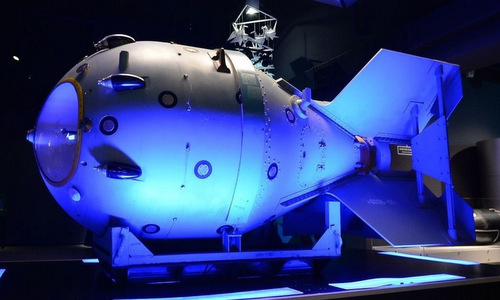 Complete model of the RDS-1 bomb displayed in Moscow.
