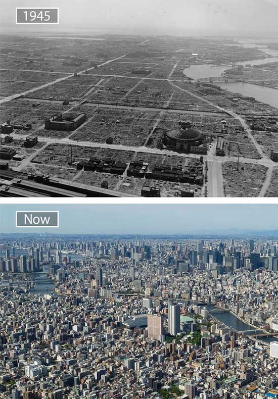 Tokyo, Nhật Bản - 1945 và bây giờ