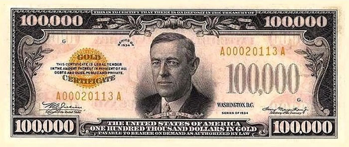 Tờ 100.000 USD, tờ tiền có mệnh giá cao nhất của Mỹ.