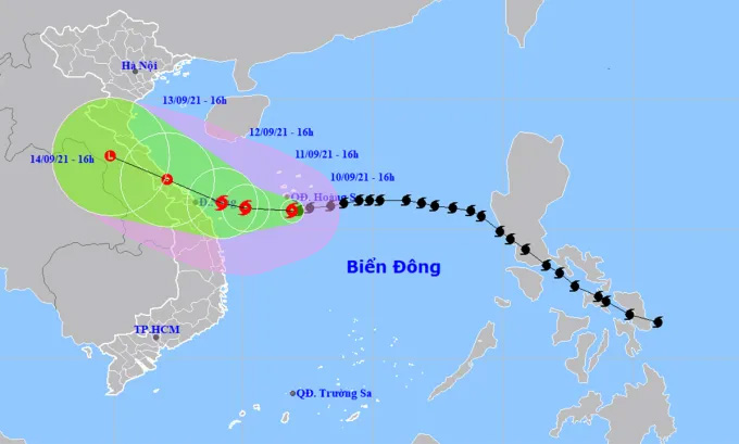 Đường di chuyển của một cơn bão tháng 9/2021.