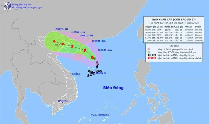 Đường di chuyển của cơn bão số 2/2022.