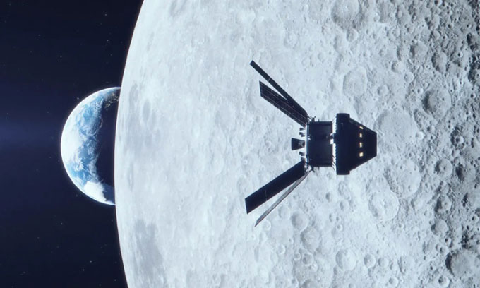  Mô phỏng tàu Orion bay trên quỹ đạo Mặt Trăng trong sứ mệnh Artemis 1. 