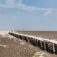Cầu đá nghìn nhịp lộ diện khi hồ Bà Dương khô hạn bất thường