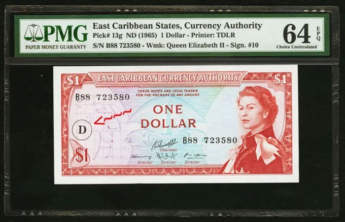1 đôla của Đông Caribbean, phát hành lần đầu năm 1965