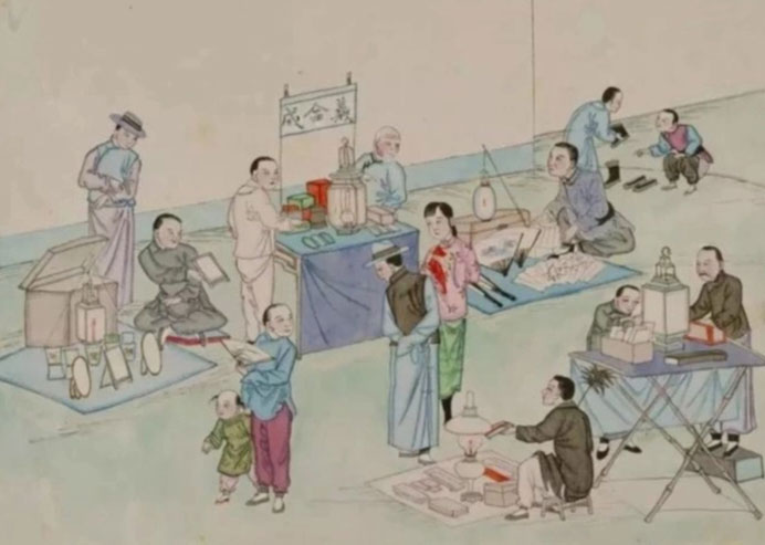 Cảnh bày hàng trong chợ đêm trong bộ tranh "Phong tục Bắc Kinh".