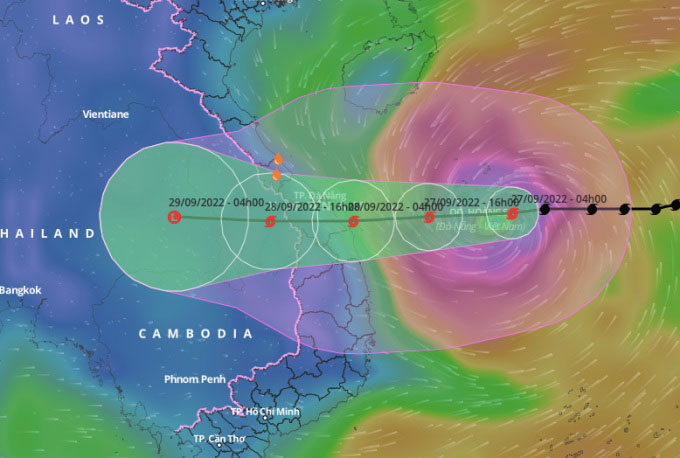 Dự báo đường đi và khu vực ảnh hưởng của bão Noru lúc 4h sáng nay.
