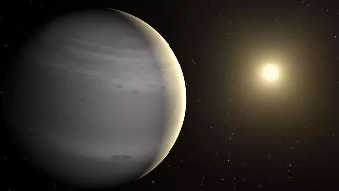Ảnh đồ họa mô tả hành tinh HD 114082 b và ngôi sao mẹ của nó