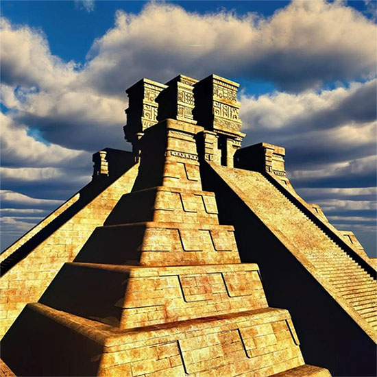 Ảnh đồ họa mô tả một kim tự tháp trong thành cổ Maya