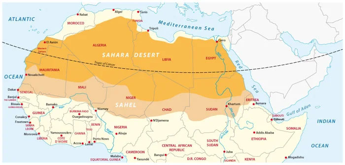 Sa mạc Sahara ở châu Phi có diện tích 9,2 triệu km vuông