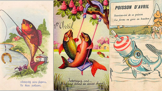 Hình ảnh chú cá trên bưu thiếp ở Pháp.