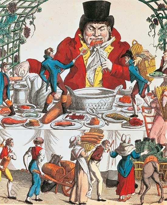Tranh minh họa mô tả sự phàm ăn của Domery.
