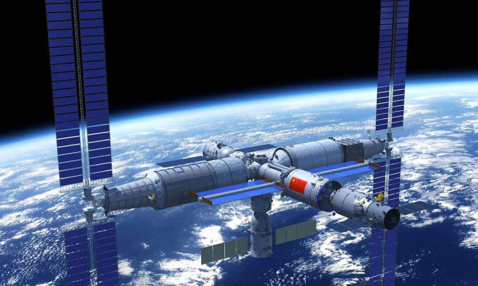  Mô phỏng trạm vũ trụ Thiên Cung hoạt động trên quỹ đạo Trái Đất. 
