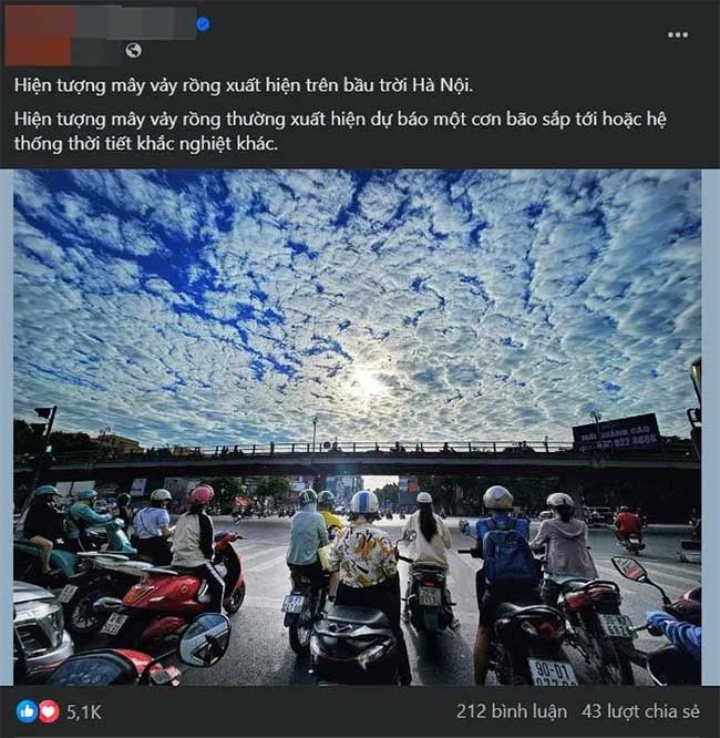 Mây vảy rồng xuất hiện trên bầu trời Hà Nội báo hiệu sắp bão và sự thật bất ngờ!