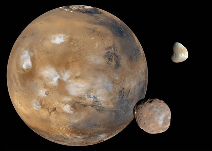 Hình ảnh sao Hỏa và 2 mặt trăng Deimos (ở trên) và Phobos (ở dưới). 
