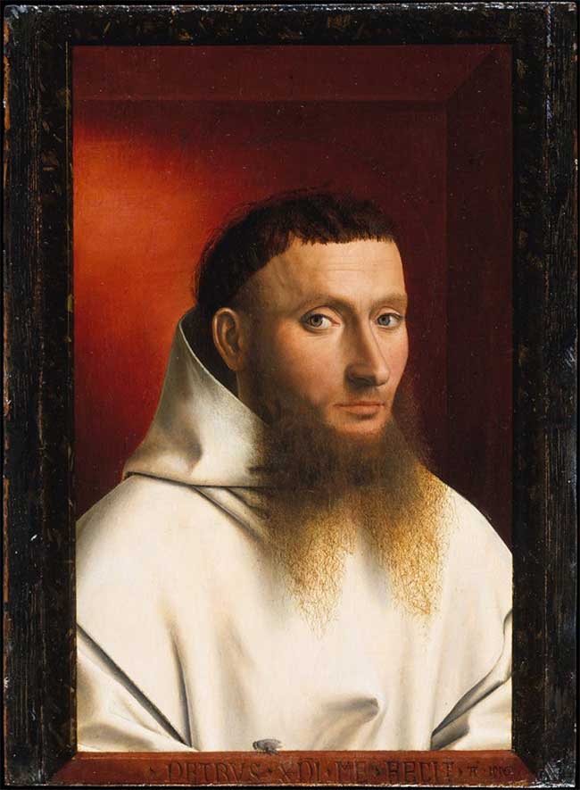 Họa sĩ Petrus Christus vẽ con ruồi đậu trên gờ trước mặt nhân vật.