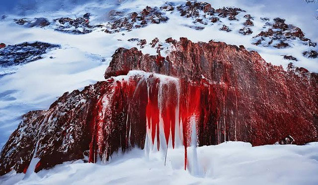 "Thác máu” nằm trên dòng sông băng Taylor của hồ Bonney thuộc thung lũng khô McMurdo