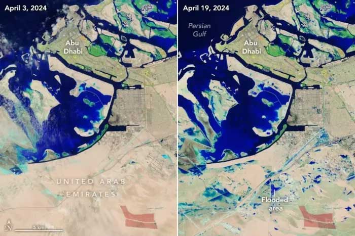 Hình ảnh vệ tinh Dubai trước và sau trận lụt "ngày tận thế"