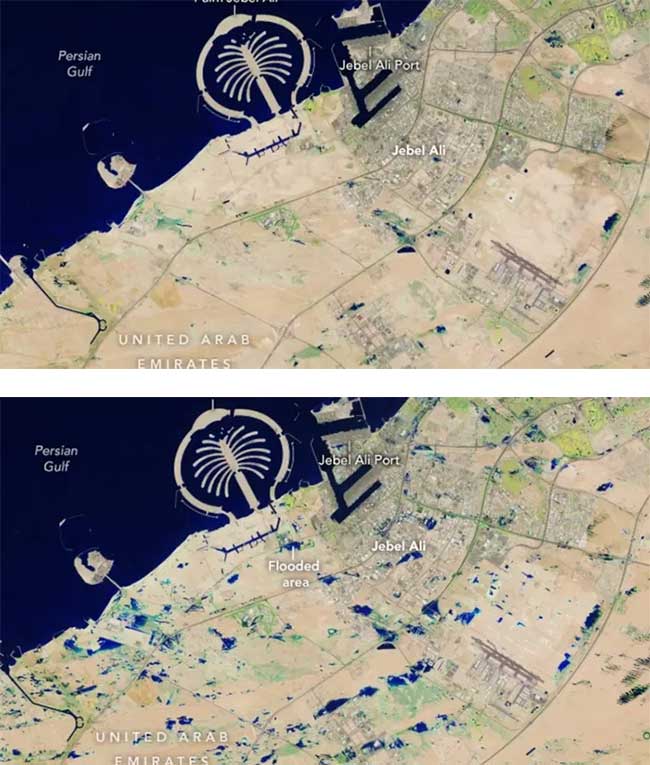 Hình ảnh vệ tinh Dubai trước và sau trận lụt "ngày tận thế"
