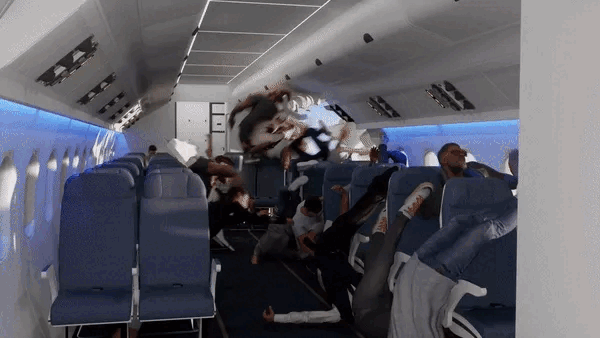 Video mô phỏng hành khách không thắt dây an toàn khi máy bay gặp nhiễu động