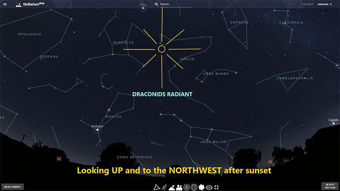Mưa sao băng Draconids sẽ phát ra ngay gần đầu của con rồng tạo nên chòm sao Thiên Long