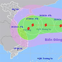 Bão Trami sẽ đạt cường độ cực đại khi tiến đến vùng biển quần đảo Hoàng Sa