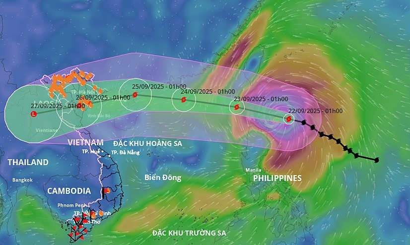 Đường đi dự kiến của Siêu bão Ragasa. Đồ họa của Hệ thống Phòng chống Thiên tai Quốc gia Việt Nam